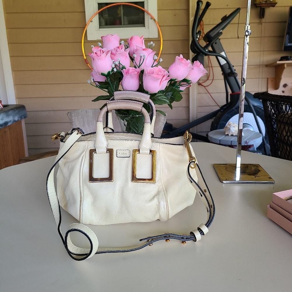 Chloe Cream Crossbody Satchel with Gold Hardware